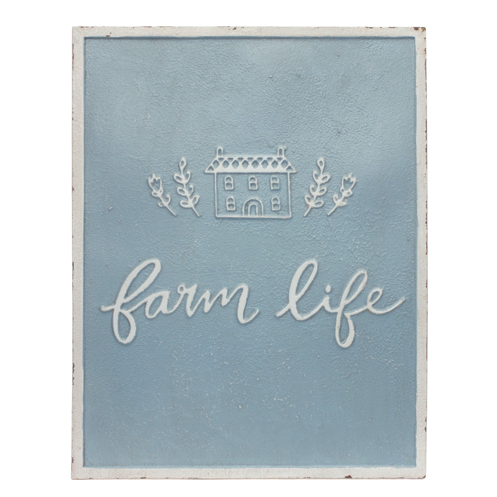 Set Of Two Blue Metal Farm Words Wall Decor | Each 14