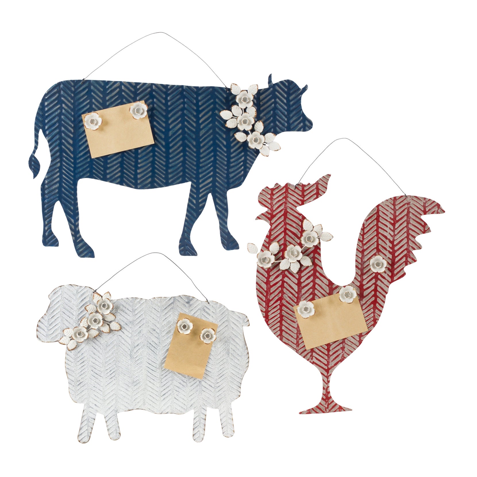 Set Of Three White Metal Farm Animals Wall Decor | 18