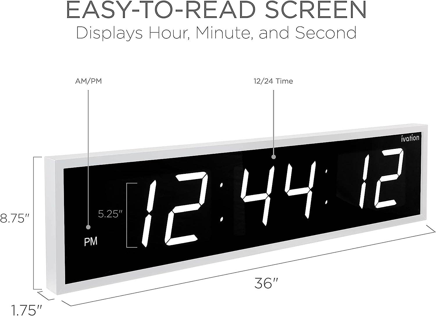 Ivation Large Digital LED Wall Clock | 8