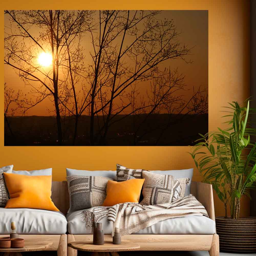 60 inch Sunset Wall Decal Installed Above Sofa