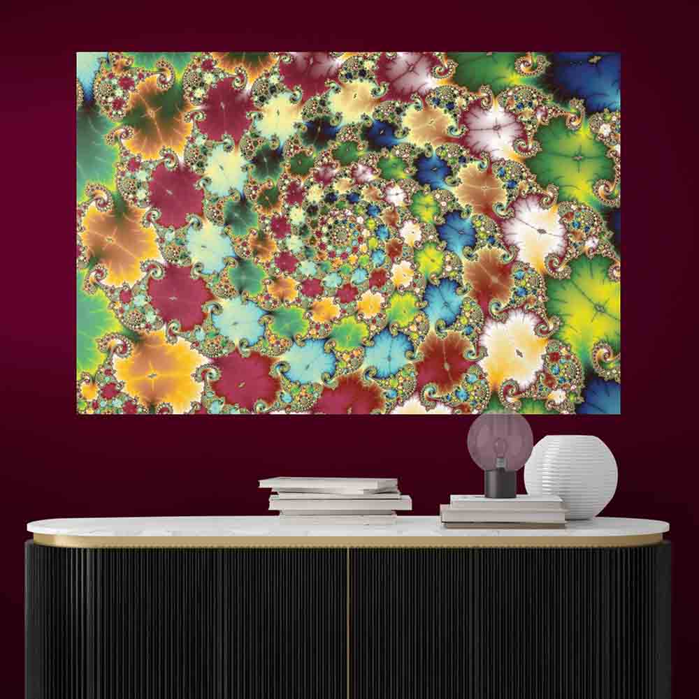 60 inch Fractal Cells Art Poster Displayed Above Console Table