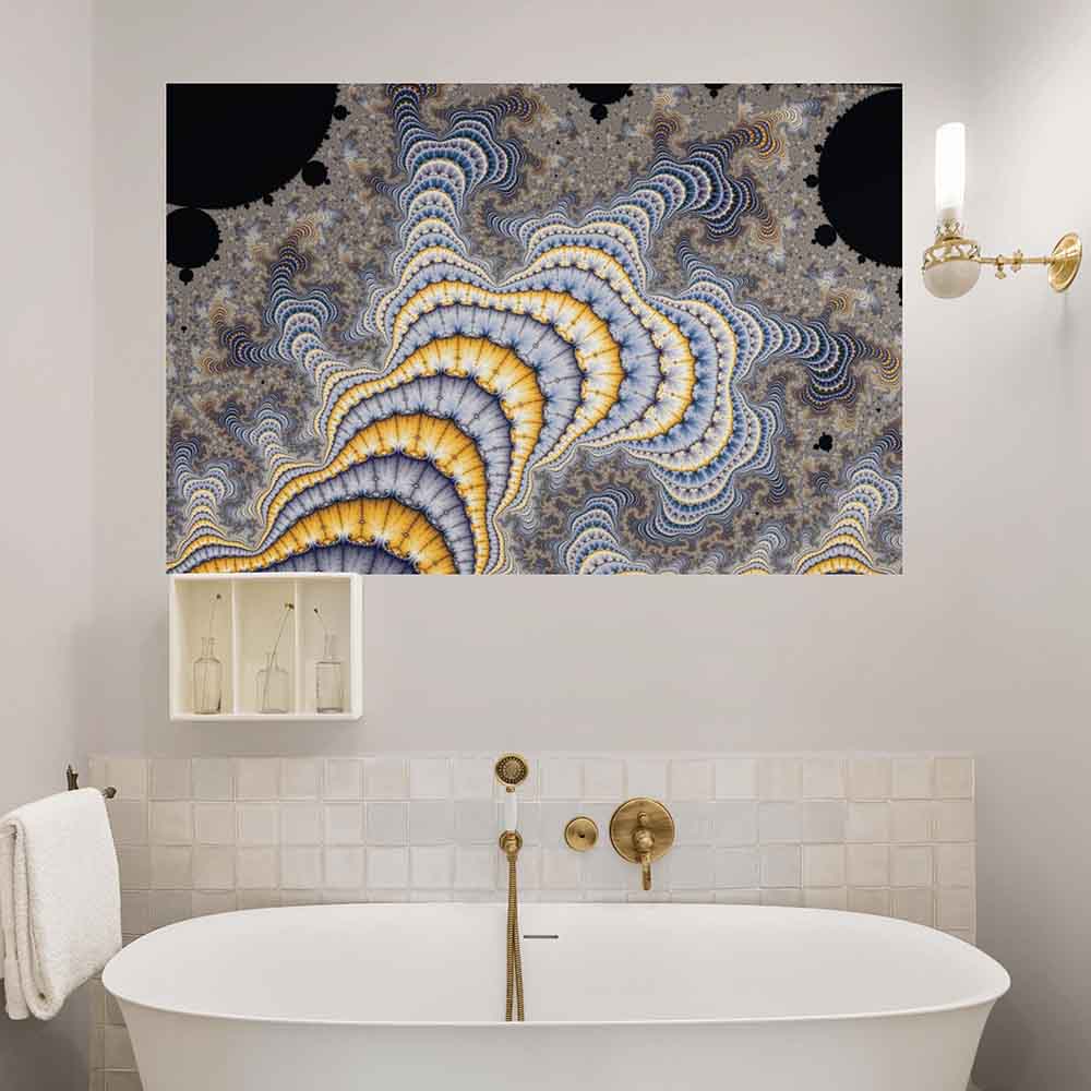 60 inch Fractal Plates Art Poster Displayed in Bathroom