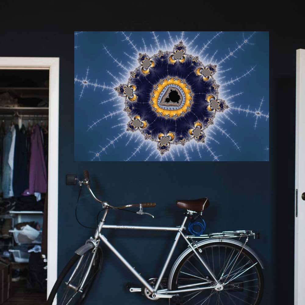 60 inch Golden Mandelbrot Art Poster Displayed in Bedroom