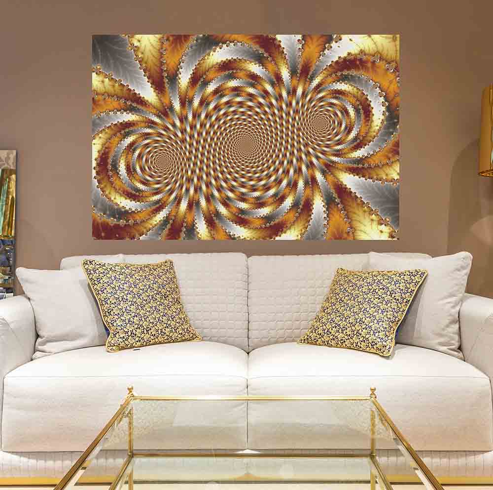 60 inch Gold Swirl Fractal Decal Installed in Living Room
