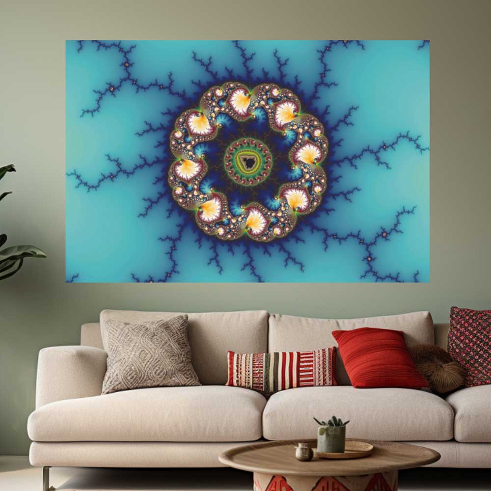 60 inch Whirlpool Fractal Art Poster Displayed Above Sofa