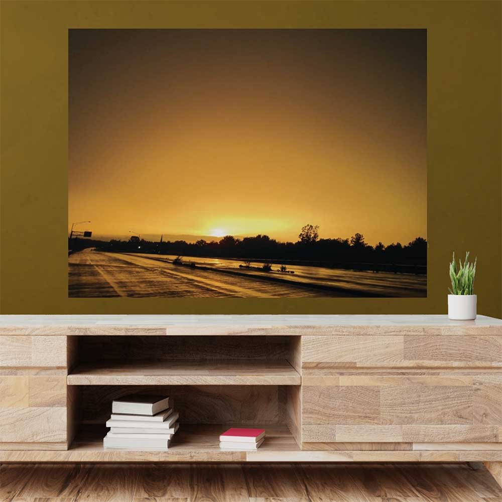 45x60 inch Sunset III Poster Displayed Above Console Table