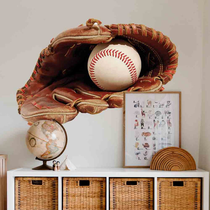 60 inch Baseball Glove & Ball Wall Decal Installed on Wall