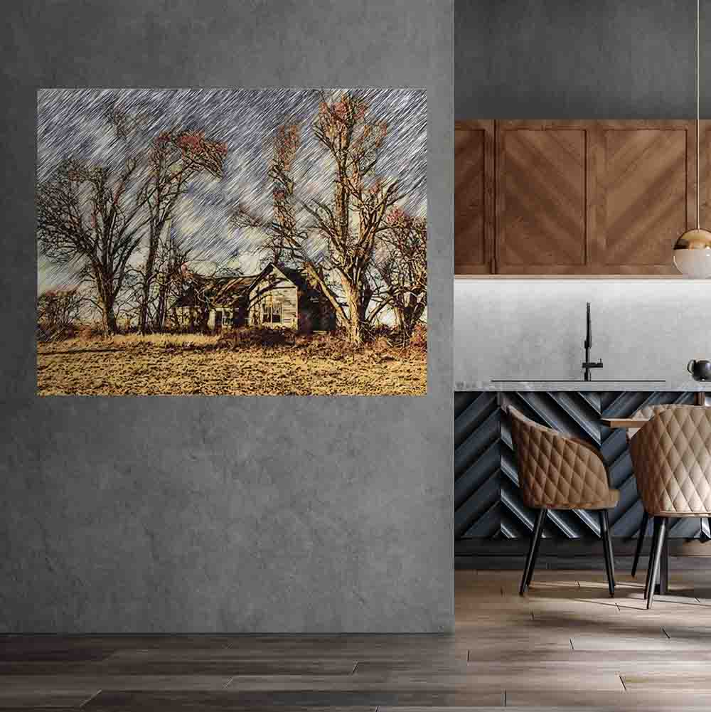 47x60 inch Abandoned House Posted Displayed on Wall