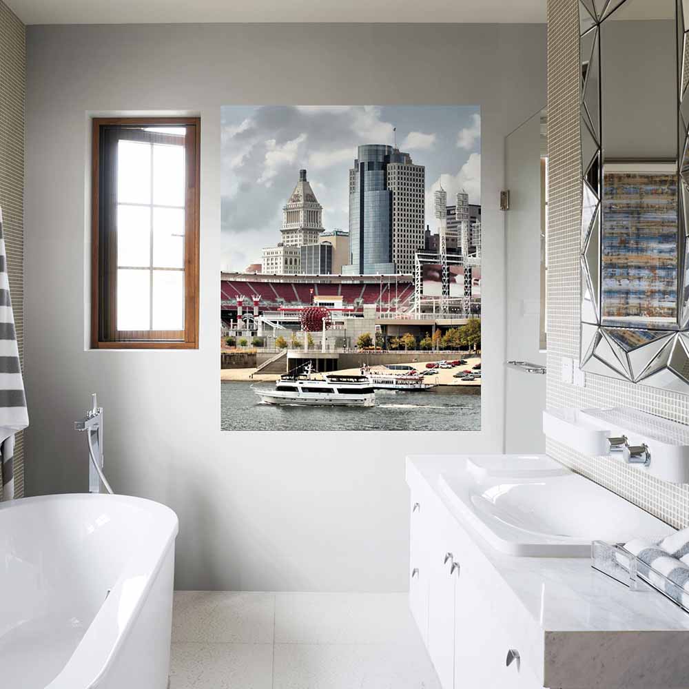48x60 inch Busy Cincy II Poster Displayed in Bathroom