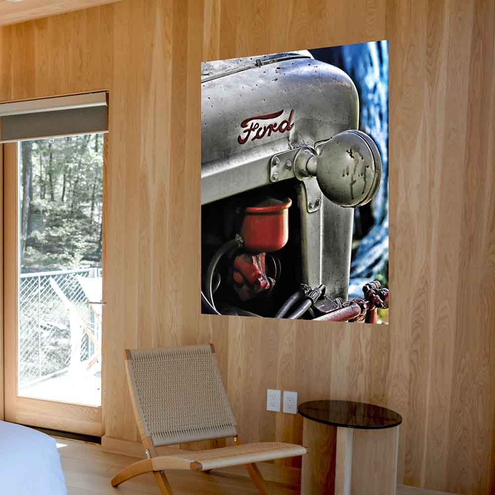 48x60 Ford Tractor Decal Installed Above Chair