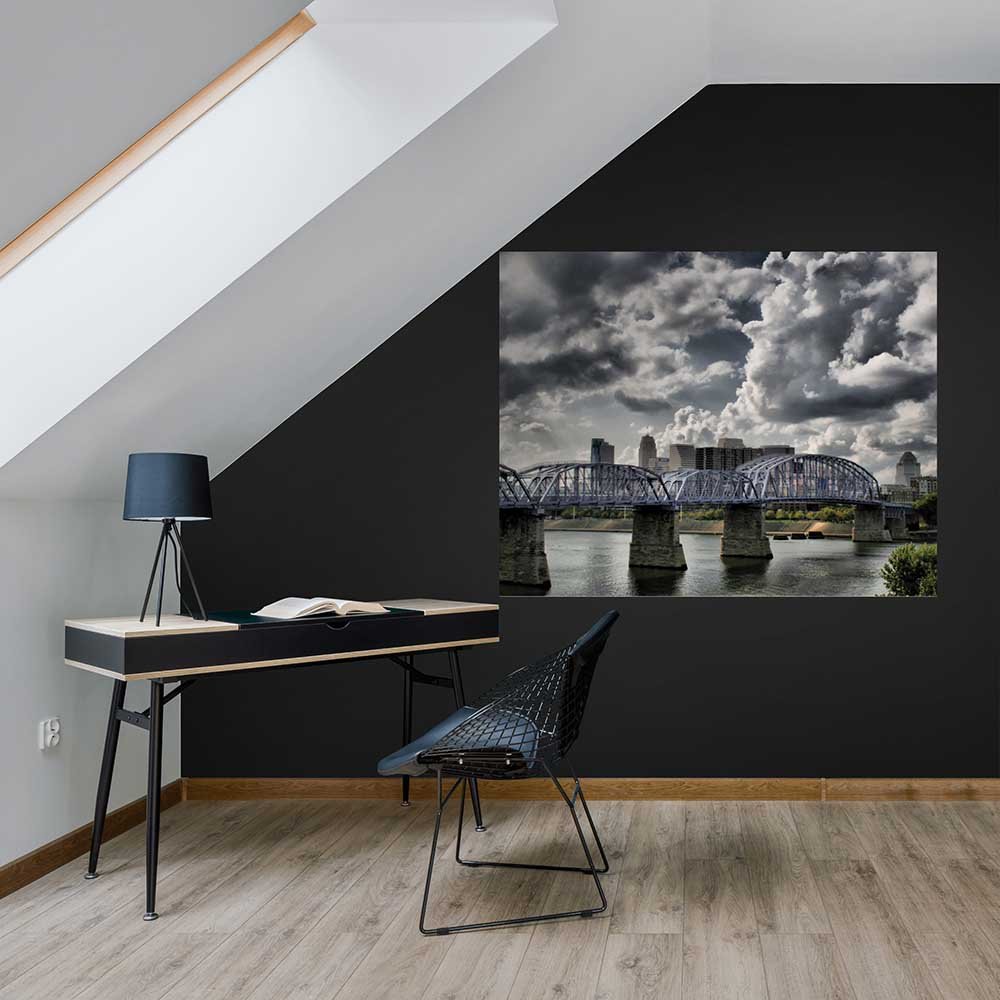 47x60 inch Purple Bridge Poster Displayed Near Desk