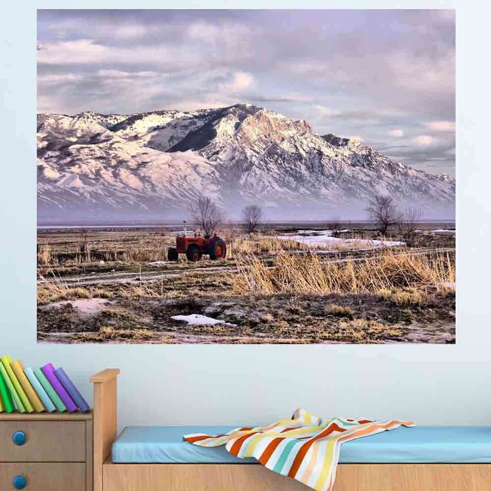 48x60 inch Rocky Mountain Tractor Decal Installed in Kids Room