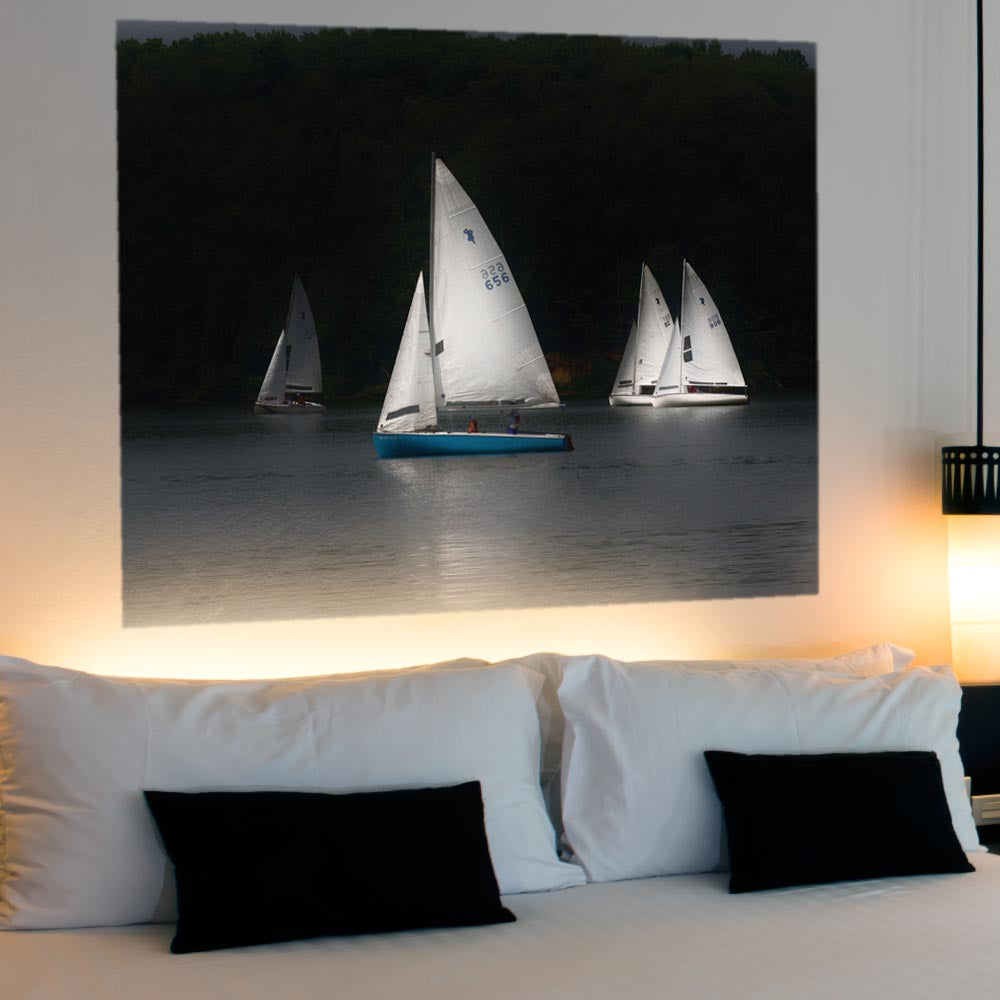 48x60 inch Sailboat Poster Displayed Above Bed