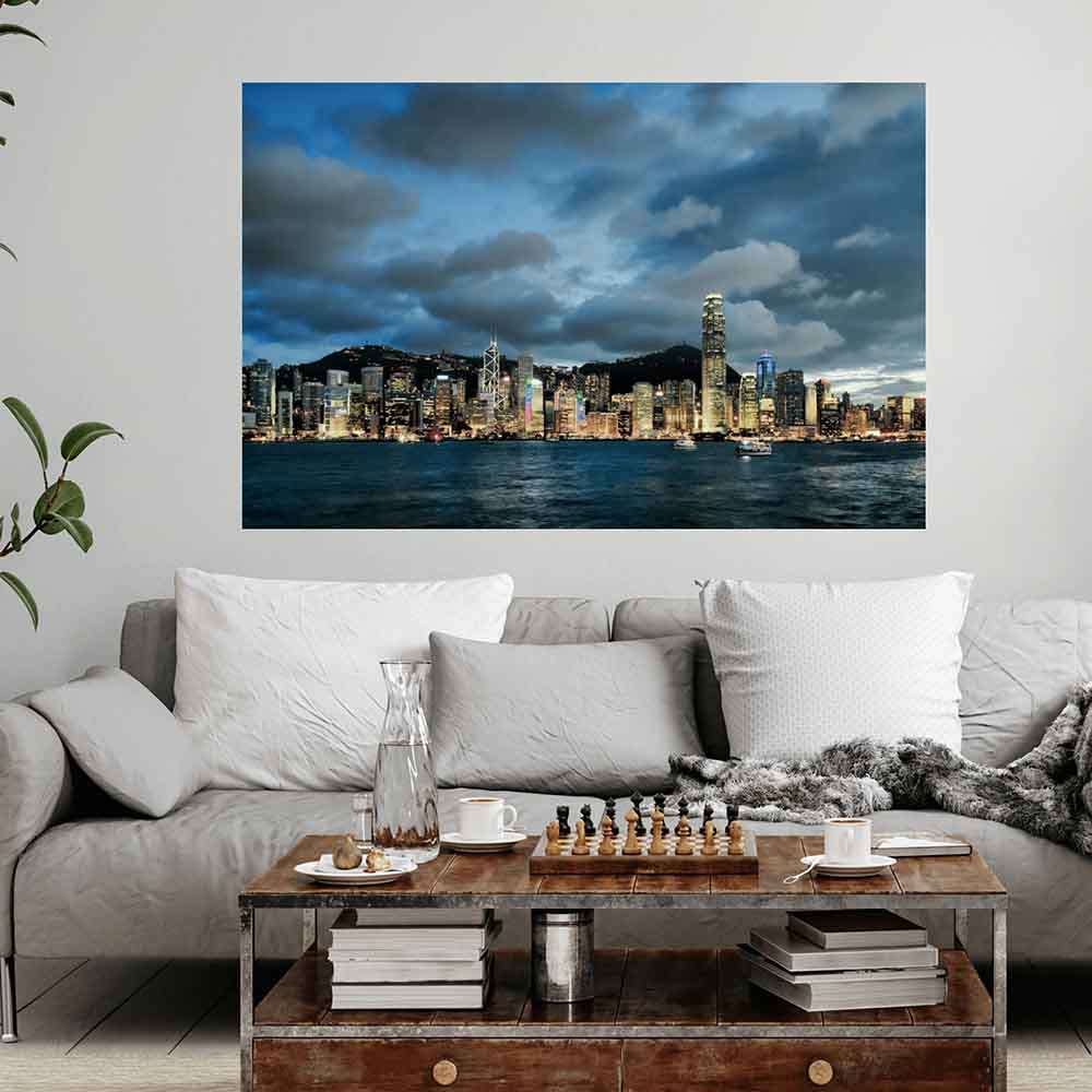 39x60 inch Hong Kong Dusk Decal Installed Above Sofa