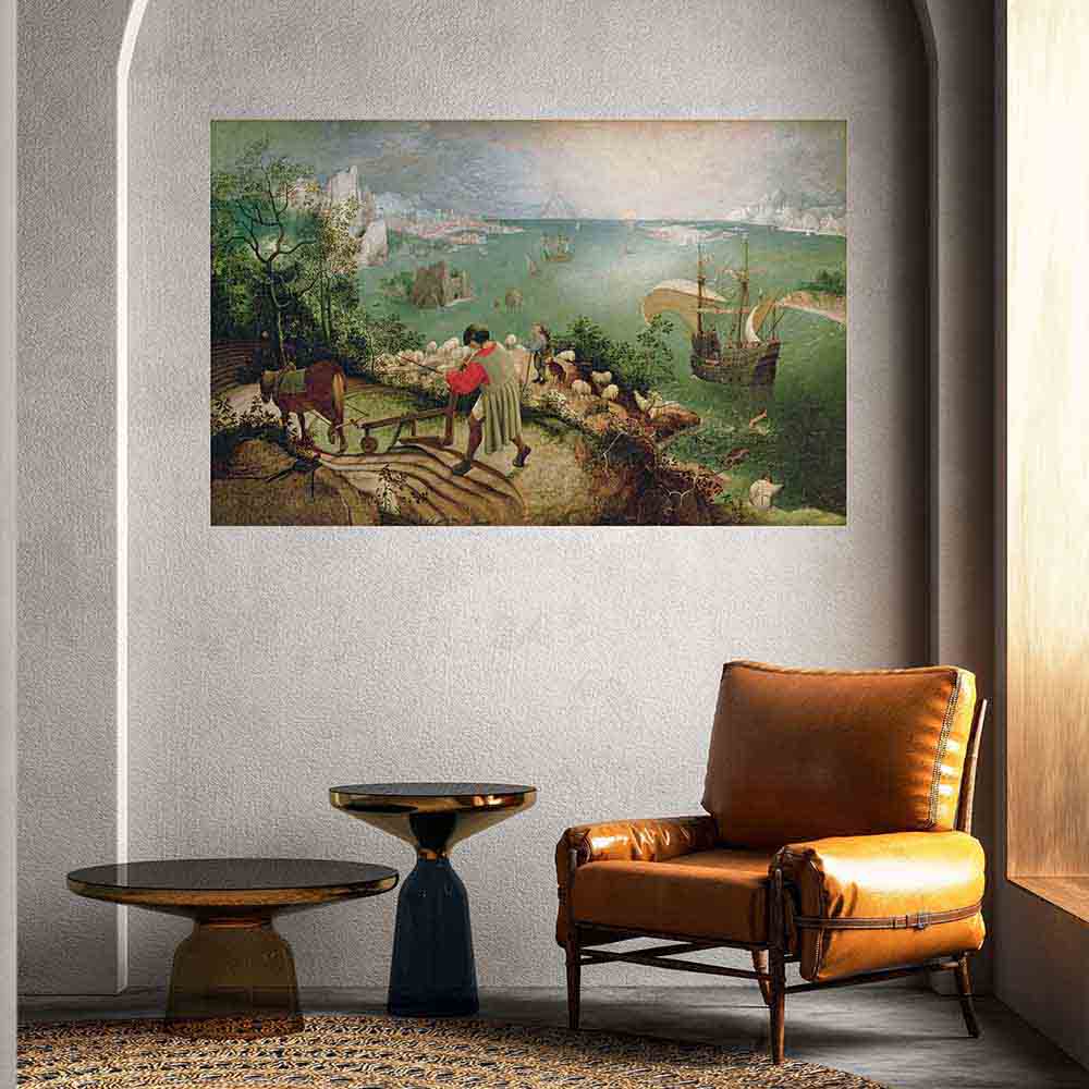 38x60 Landscape with the Fall of Icarus Poster Displayed in Alcove