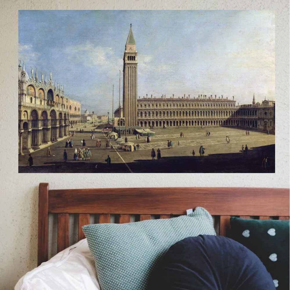 38x60 Piazza San Marco Poster Displayed Above Bench