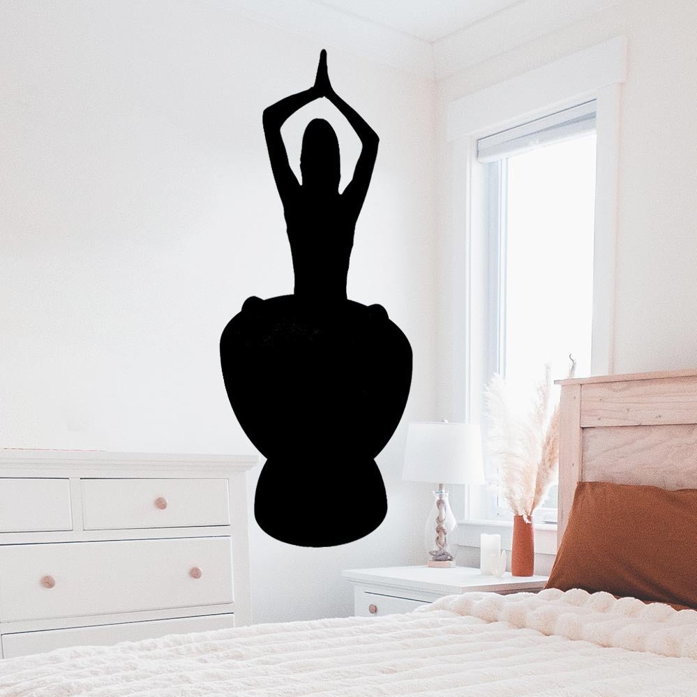 Black 32x60 inch Yoga Silhouette Decal Installed in Bedroom