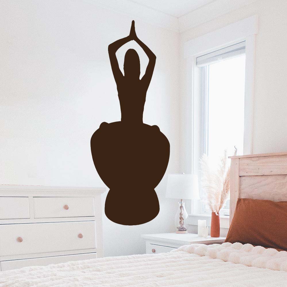 Brown 32x60 inch Yoga Silhouette Decal Installed in Bedroom