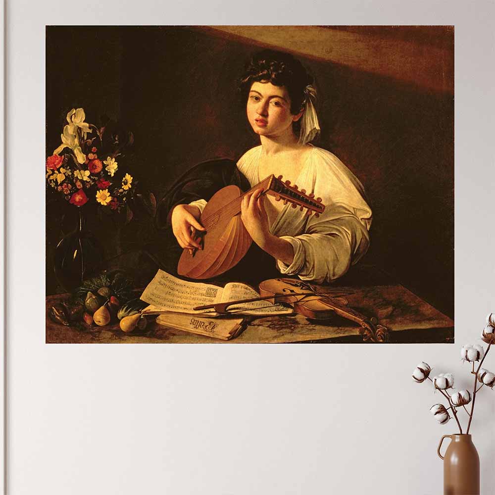 46.5x60 The Lute Player Poster Displayed on Wall