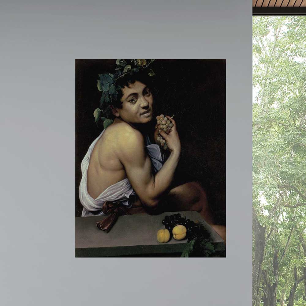 45.5x60 The Sick Bacchus Poster Displayed Near Window