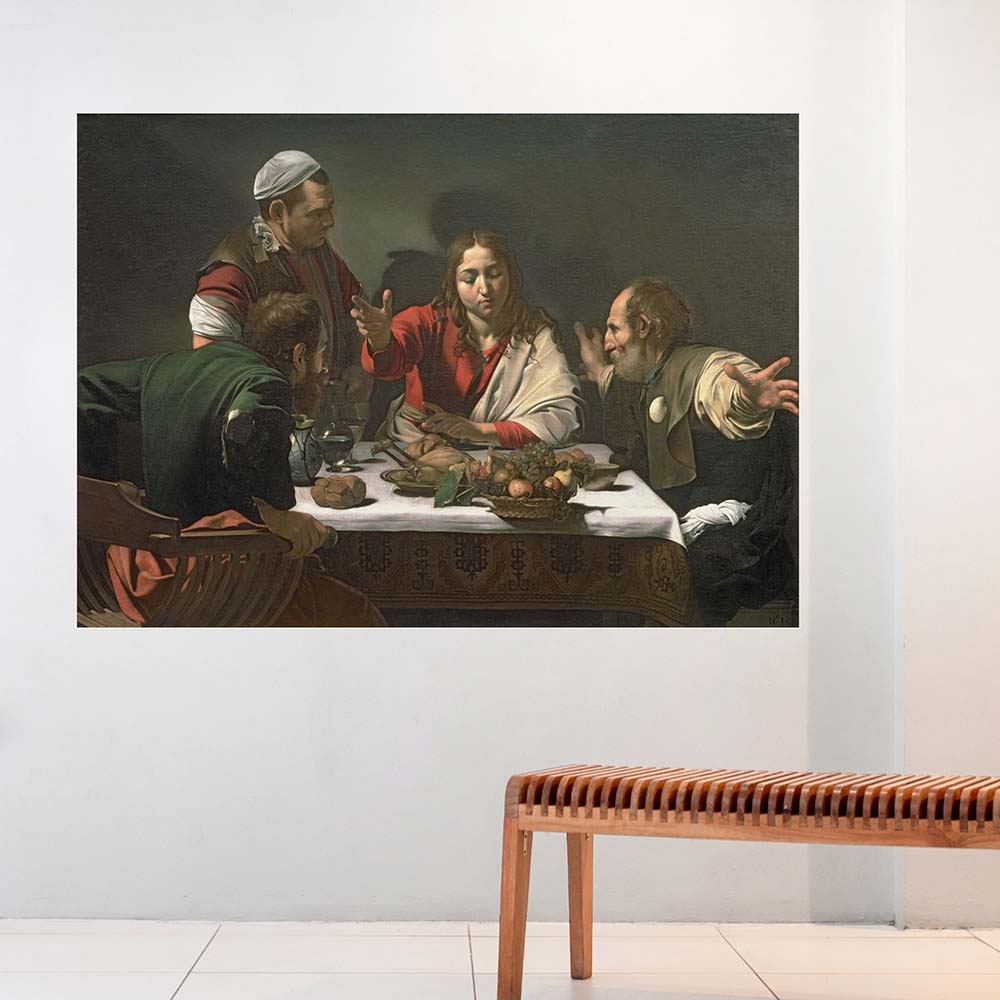 60 inch The Supper at Emmaus Poster Displayed by Bench