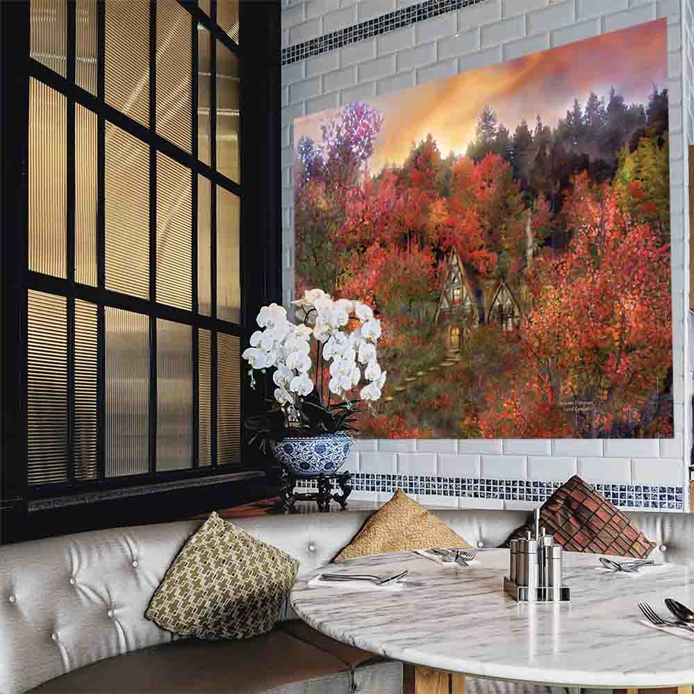 45x60 inch Autumn Hideaway Poster Displayed Above Dining Booth