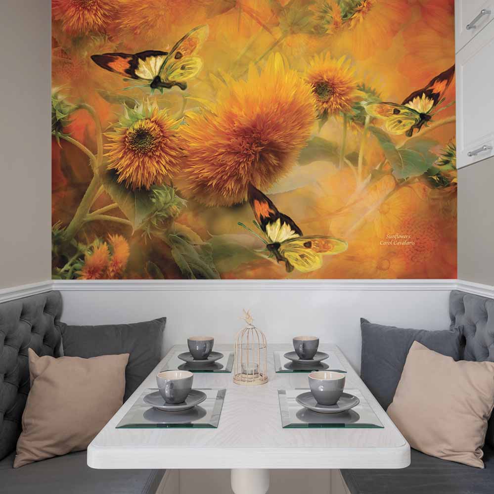 48x60 inch Sunflowers Poster Displayed Above Booth