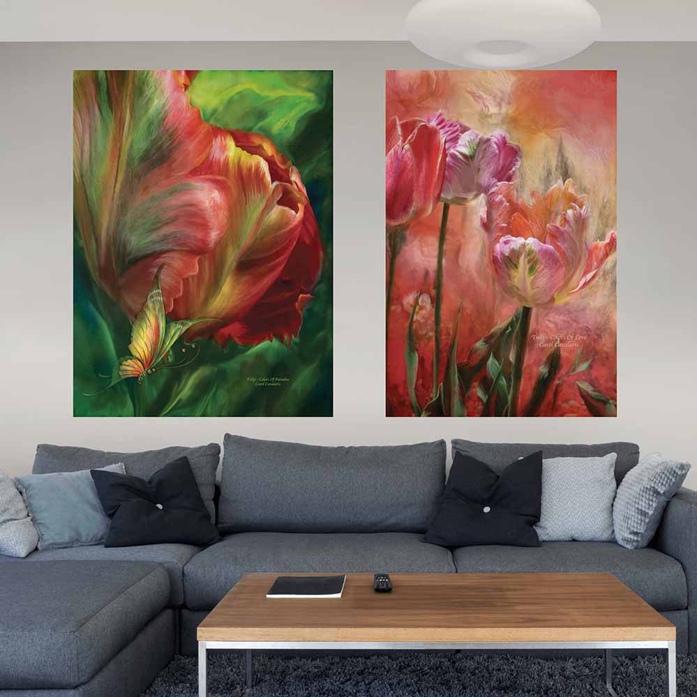 40x60 inch Tulips Colors Of Love Poster Displayed Above Sofa