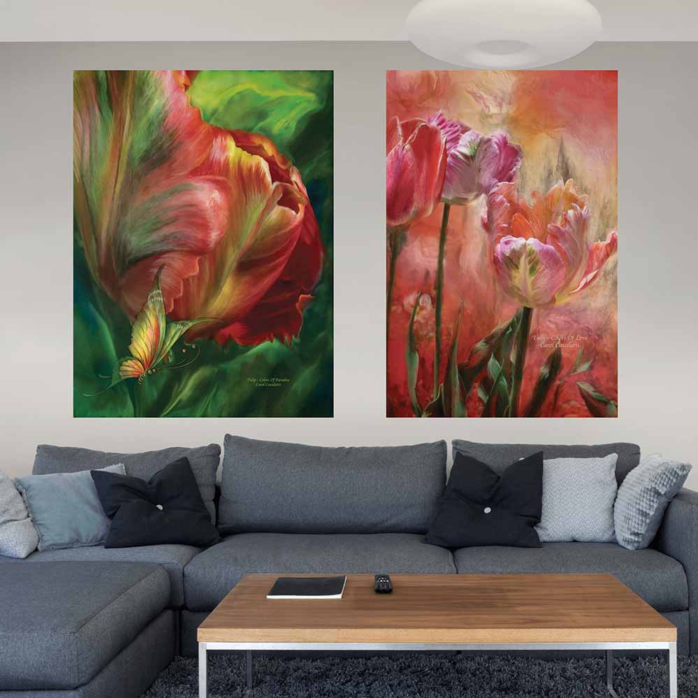 40x60 inch Tulips Colors Of Love Decal Installed Above Sofa