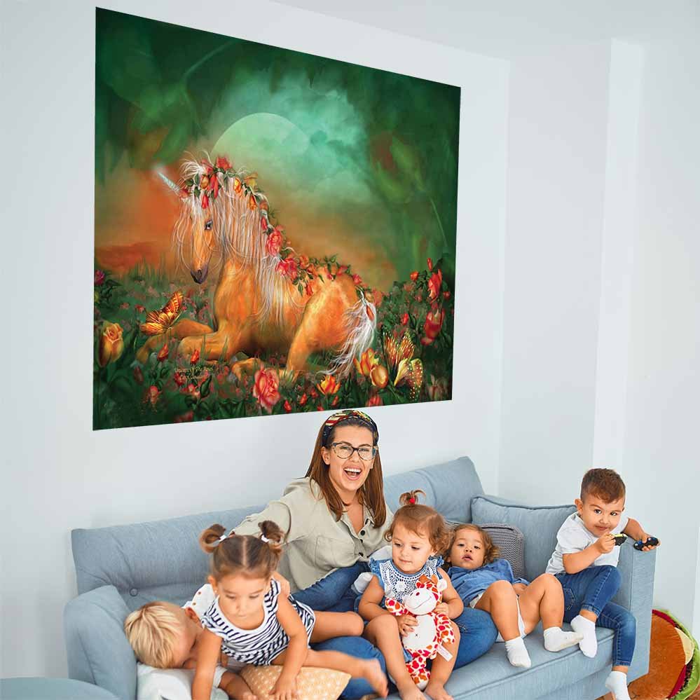 37x60 inch Unicorn Of The Roses Poster Displayed Above Sofa