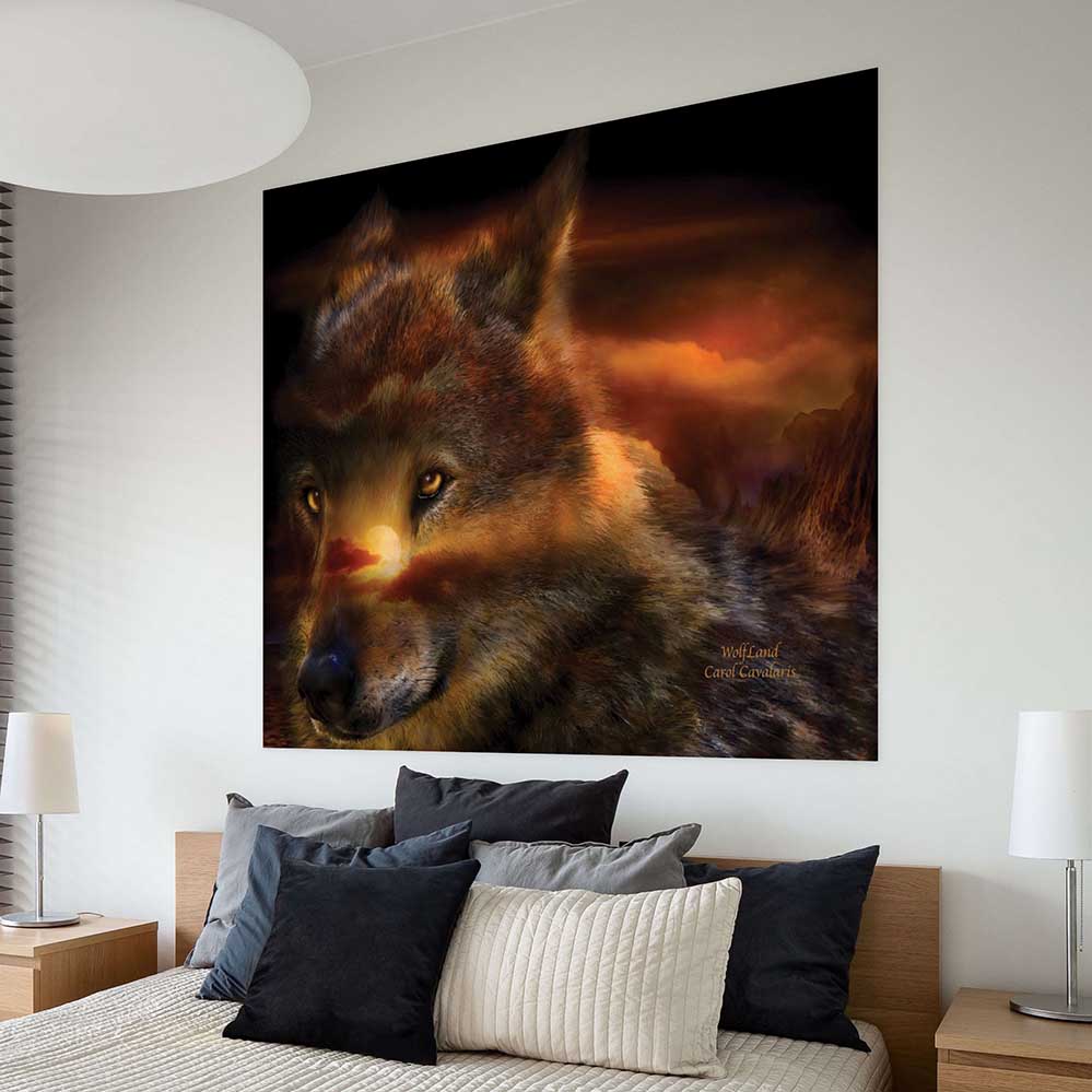 48.5x60 inch Wolfland Poster Displayed Above Bed