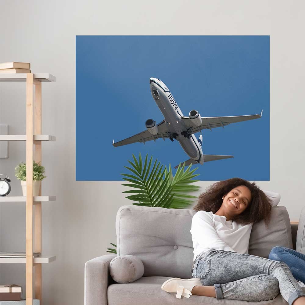 45x60 Alaska Air 737 Flyover Decal Installed Above Sofa