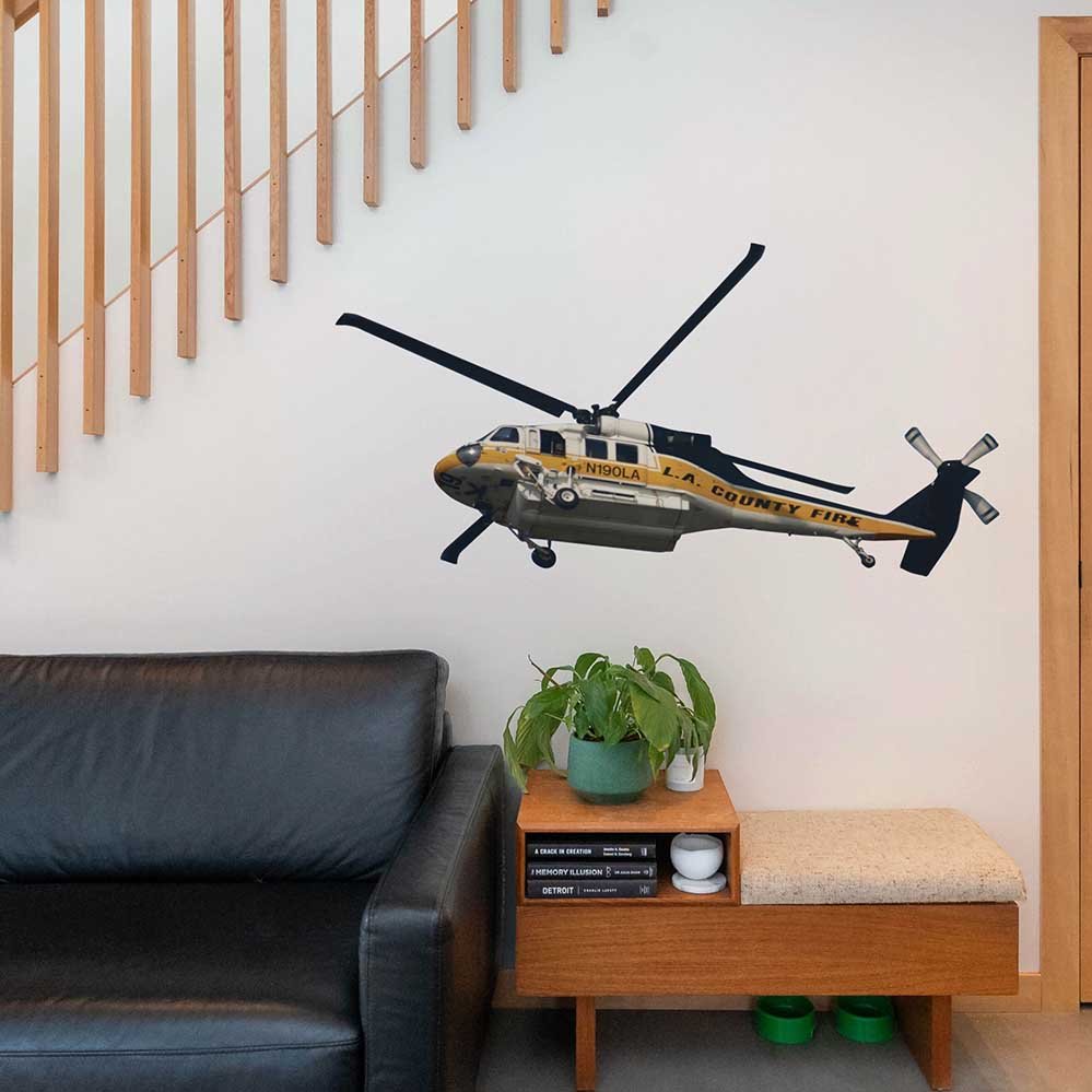 30x60 inch Fire Copter 19 Decal Installed Above Sofa & Table