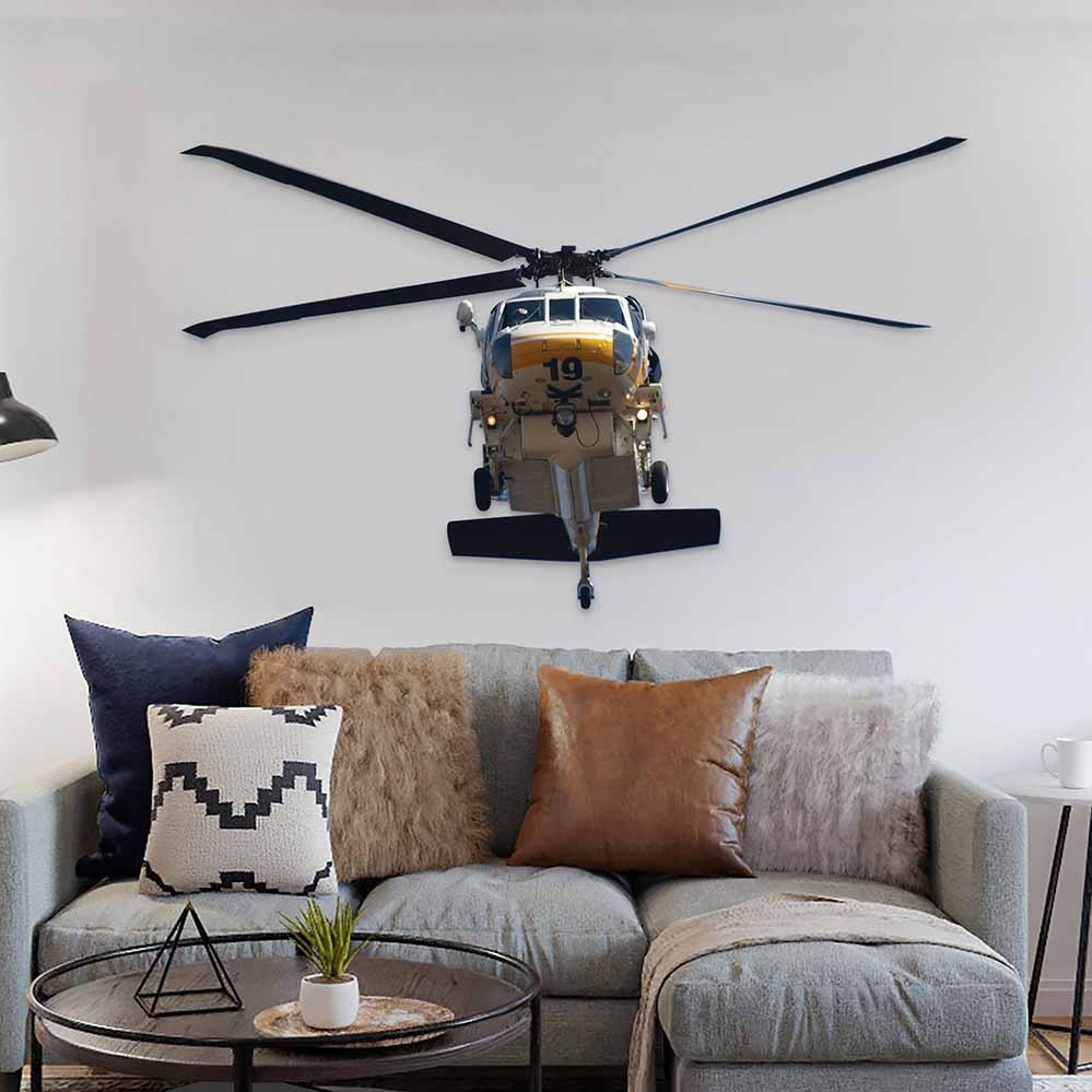 36x60 inch Fire Copter 19 Front View Decal Installed Above Sofa
