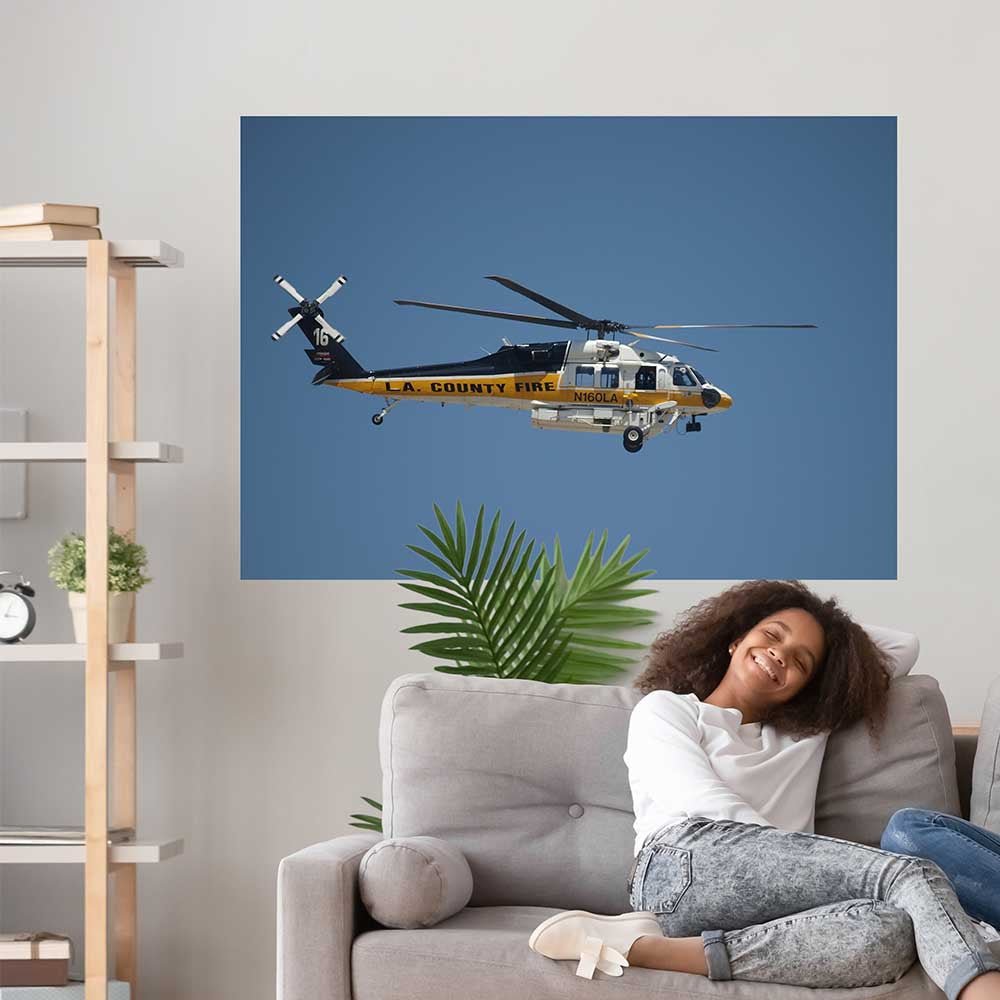 42.5x60 LAFD Rescue Copter 16 Poster Displayed Above Sofa