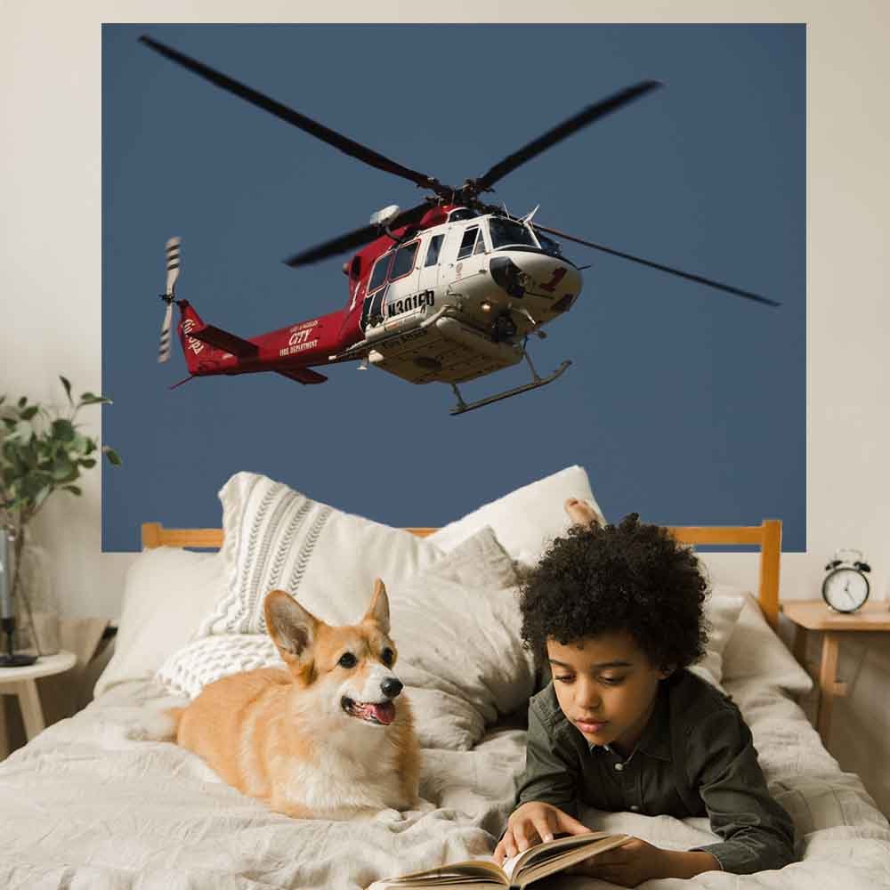 45x60 LAFD Fire in Sky Poster Displayed in Boys Room