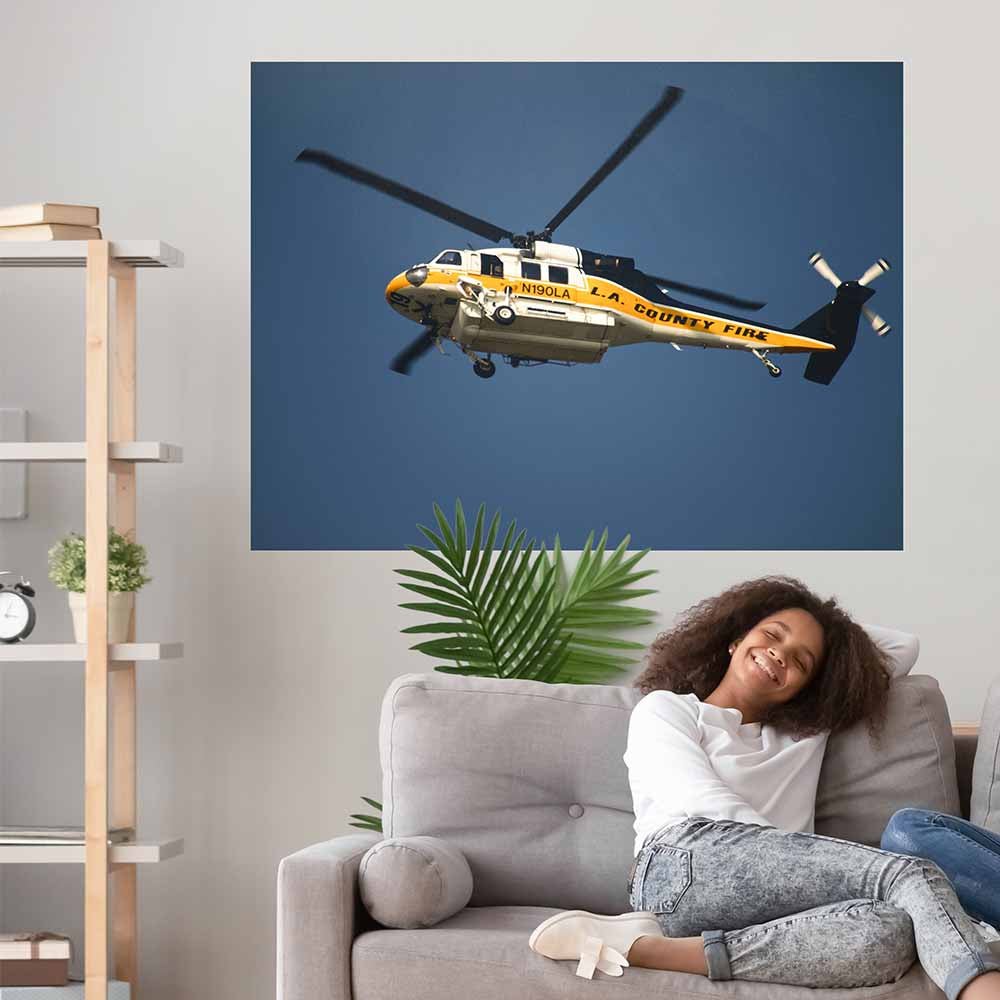 45x60 LAFD Fire Copter 19 Decal Installed Above Sofa