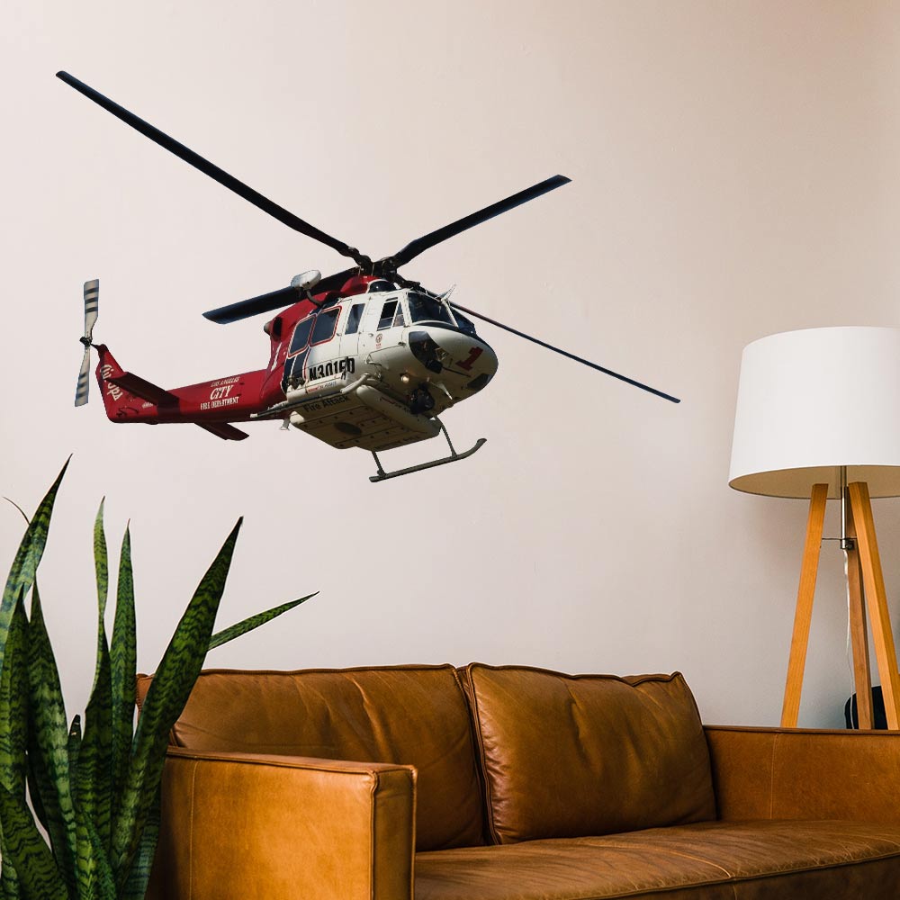 35.5x60 LAFD Fire Helicopter Decal Installed in Living Room