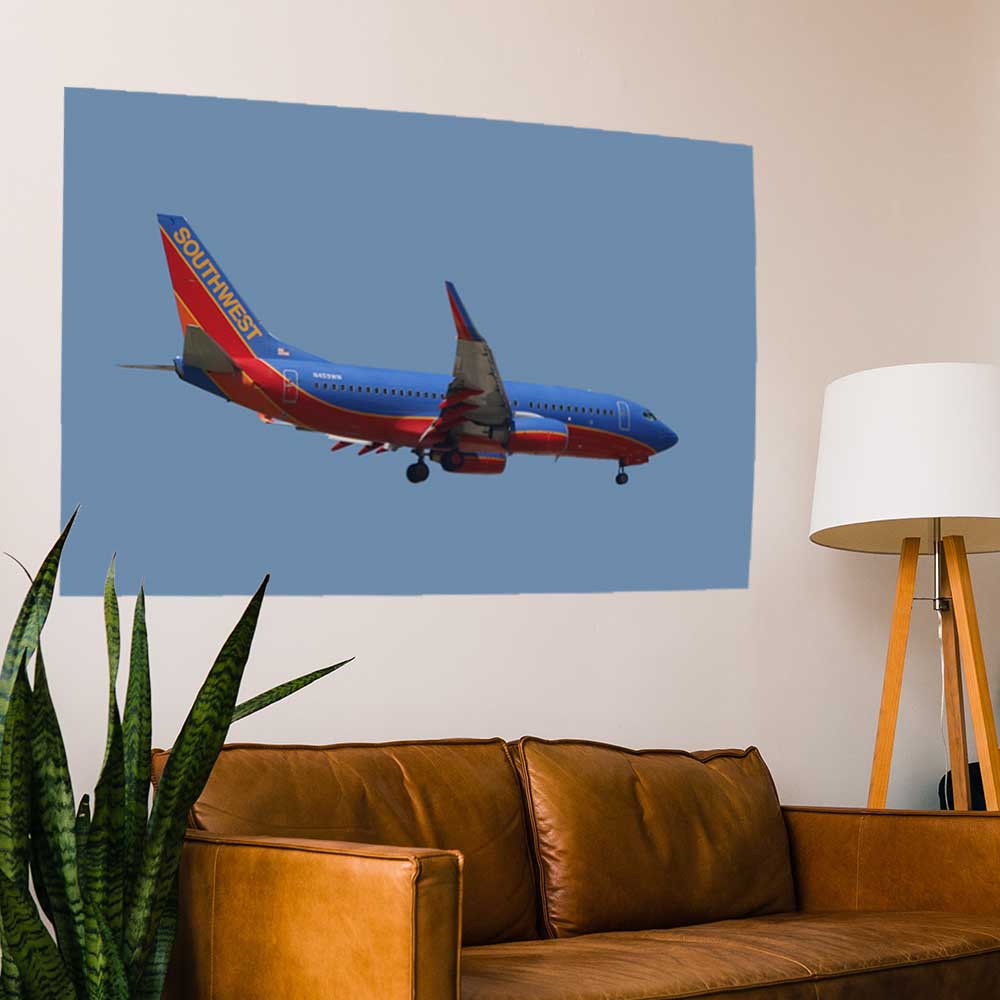 38.5x60 Southwest 737 Landing Decal Installed Above Couch