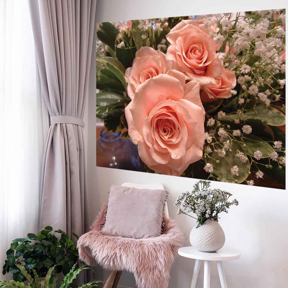 45x60 inch Peach Rose Poster Displayed by Window