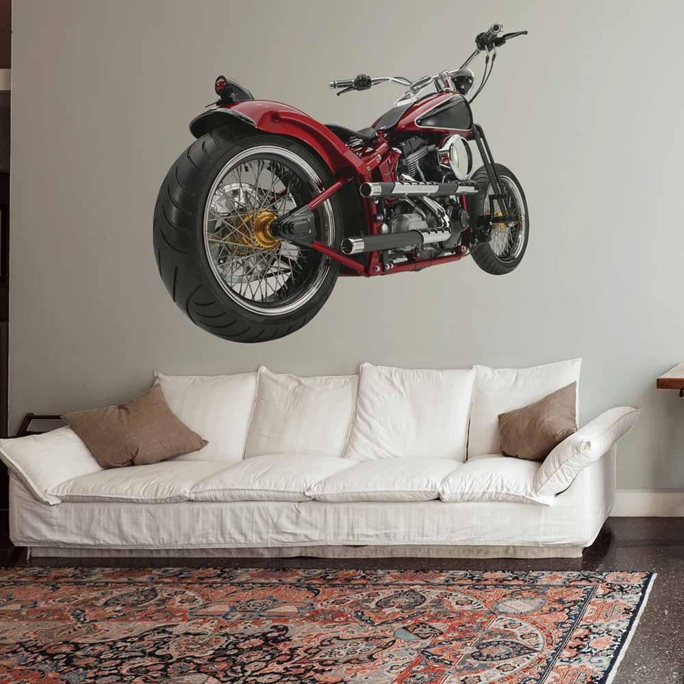 51x60 inch Cruiser Motorcycle Decal Installed Above Sofa