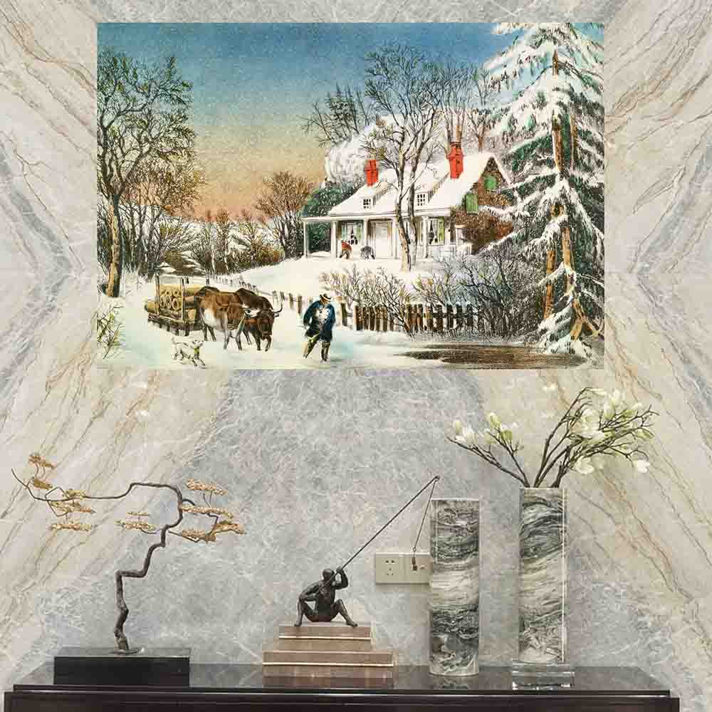 60 inch Bringing Home the Logs Decal Installed Above Console Table