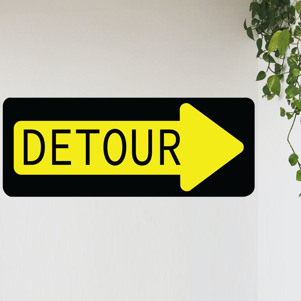 22.5x60 inch Detour Sign Decal Installed on Wall