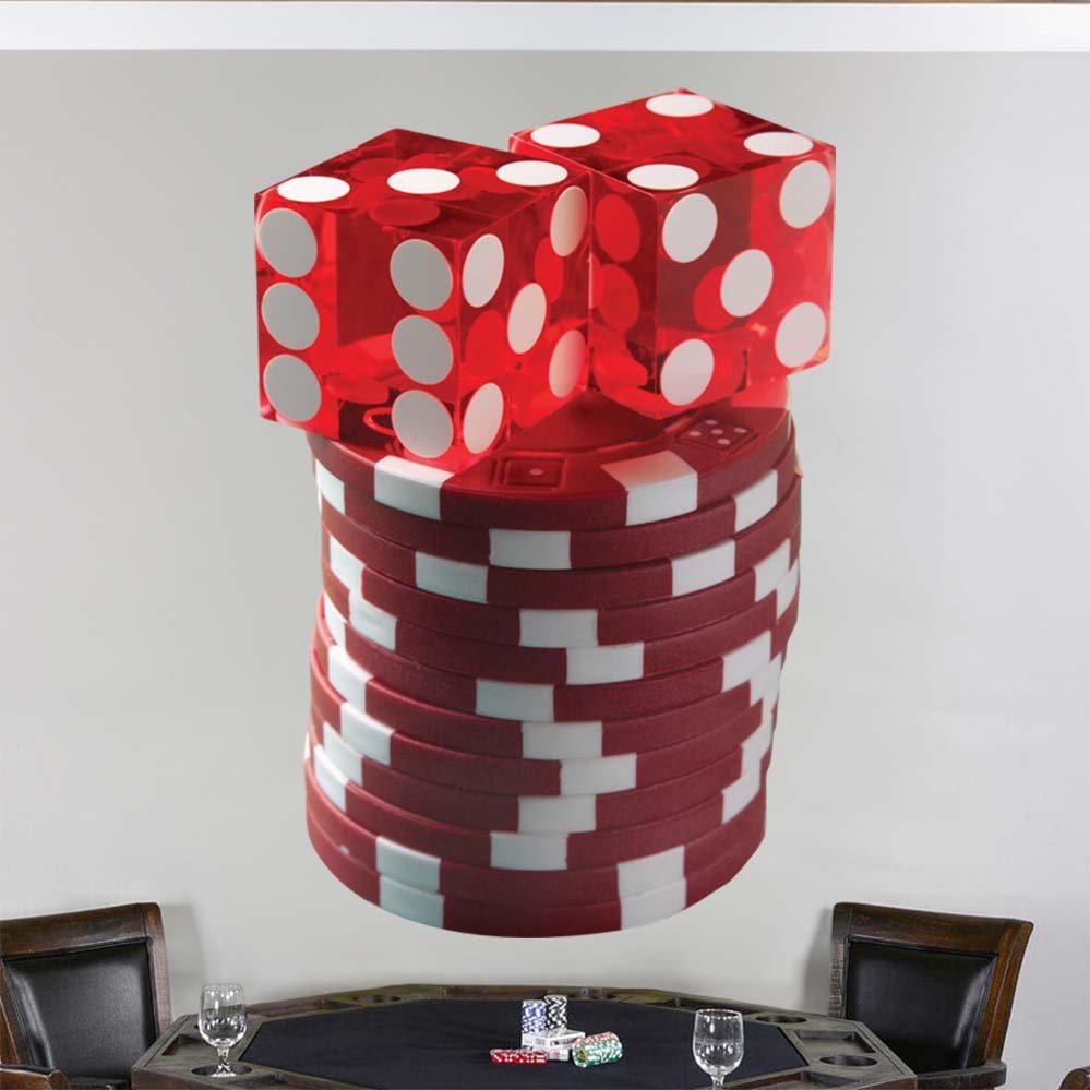 40x60 inch Dice & Chips Stack Decal Installed Above Poker Table