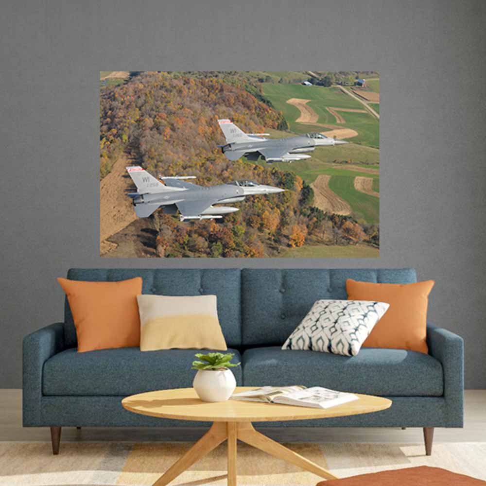 60 inch Dual F-16 Fighting Falcons Gloss Poster Displayed in Living Room