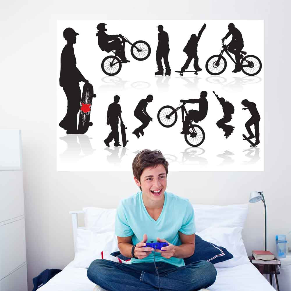 60 inch Extreme Silhouettes Wall Decal Installed in Teen Boys Room
