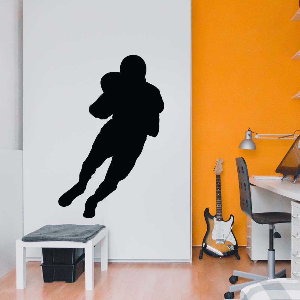 60 inch Football Carrier Silhouette Wall Decal Installed in Teen Room