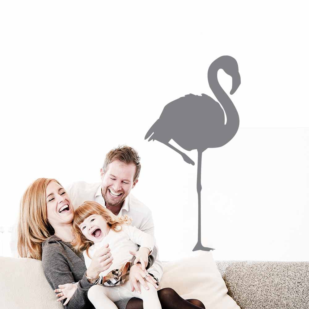 60 inch Gray Flamingo Silhouette Wall Decal Installed in Living Room