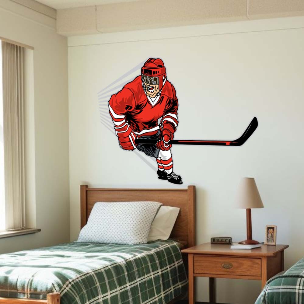 40.5x60 inch Hockey Player Decal Installed In Kids Bedroom