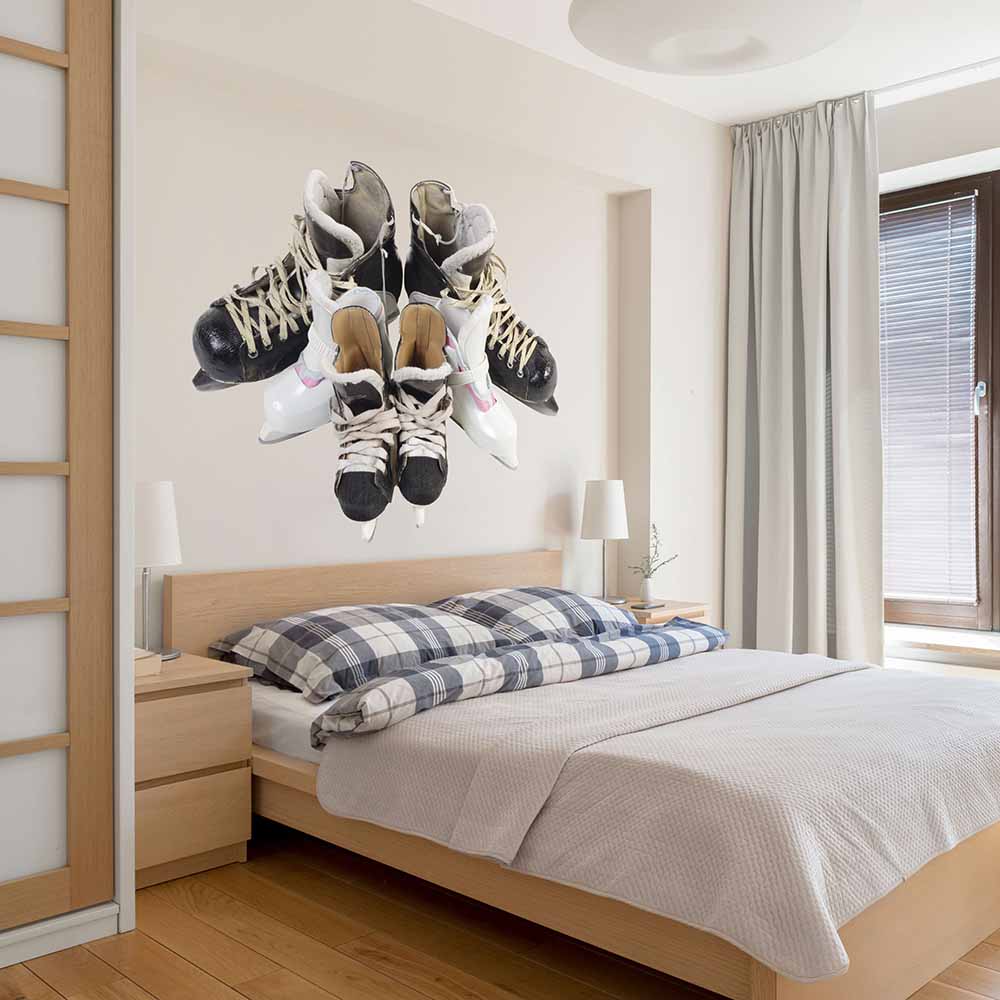 50.5x60 inch Hockey Skates Decal Installed Above Bed